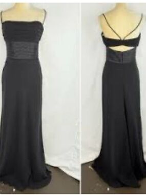Black Spaghetti-Strap Maxi Dress with Ruched Bodice open back size: 14 black